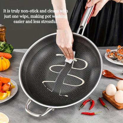 Stainless Steel Frying Pan with Lid and Handle - Perfect for Induction Cooker, Gas Stove, and Camping - Non-Stick Pan for Cooking Fish, Eggs, and Steak - Available in 32cm, 34cm, and 36cm Sizes