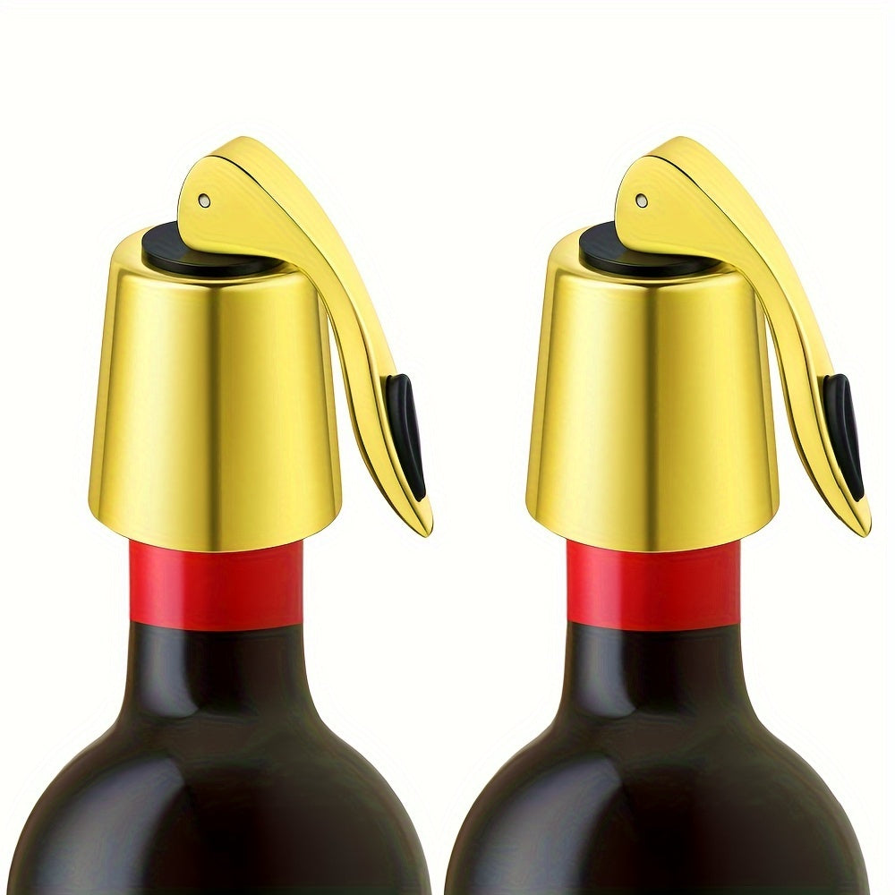 Set of 2 wine bottle stoppers with silicone sealers for keeping wine fresh. Ideal gift for friends, family, and parties, perfect for Christmas.