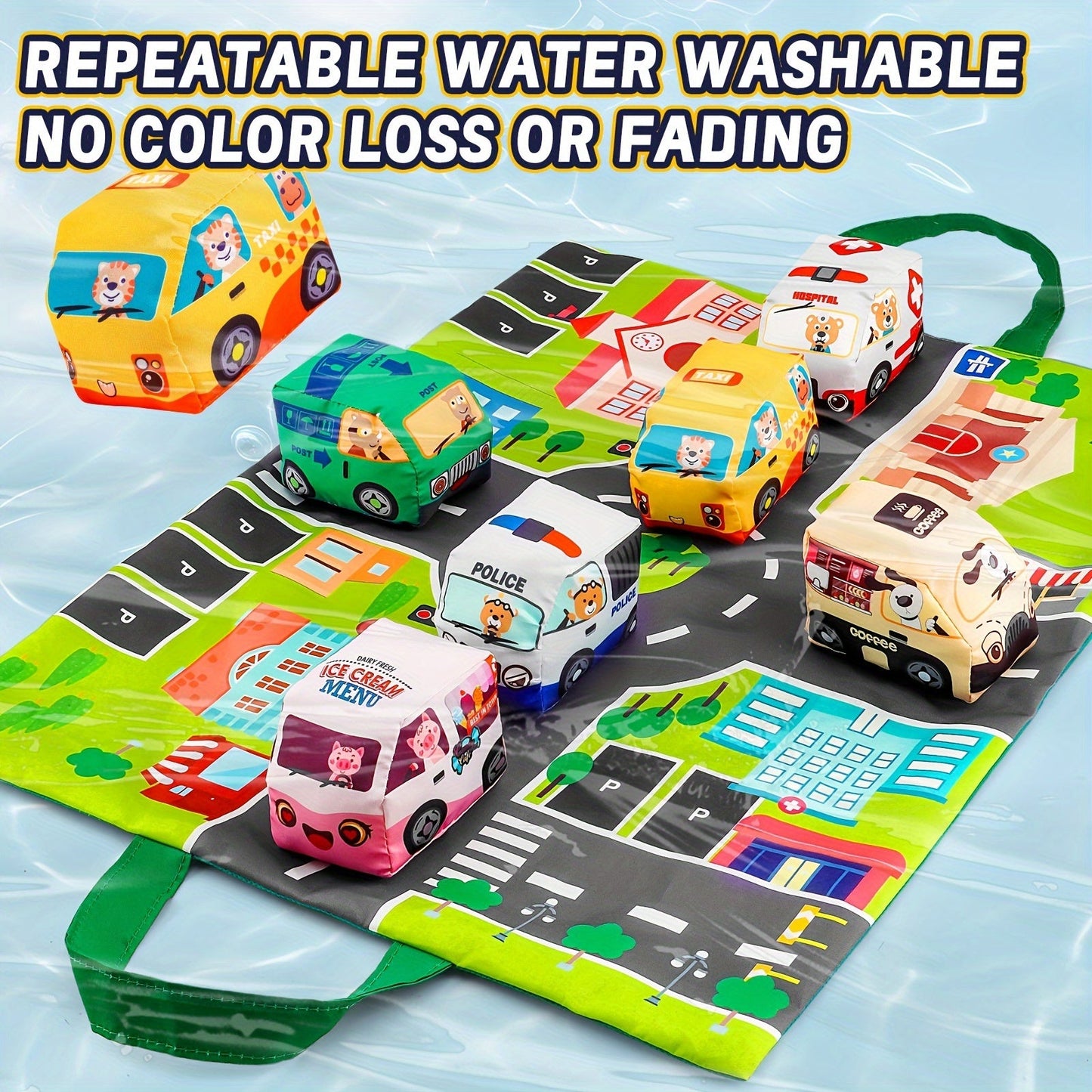 Set of 6 Soft Toy Cars for Toddlers with Play Mat and Storage Bag - Ideal Gift for 1-Year-Olds on Birthdays, Halloween, or Christmas