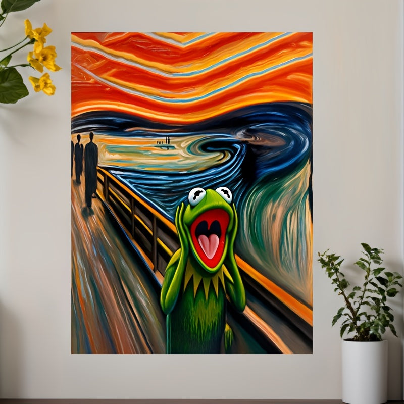 Kermit Frog Scream Kanvas Printa, Ramkasiz Hayvon Mavzusidagi Devor Bezaklari Uy yoki Ofis uchun, Portret Yo'nalishi, Suvga Bardoshli, 30.48x40.64 sm