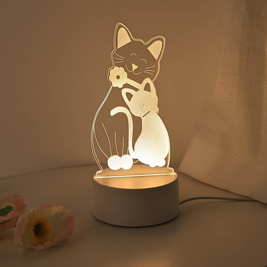 Dimmable cat couple night light with Art Deco style, USB-powered. Glass shade, animal theme, ideal gift for friends and lovers.