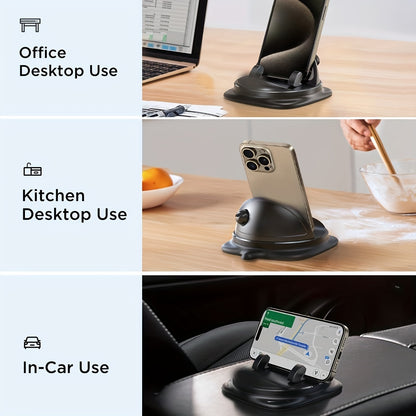 PANDAFAUCET Adjustable Car Phone Holder - Silicone Dashboard Mount, 360° Rotatable, Non-Slip Grip, Spring-Loaded Arm, Compatible with Various Smartphones