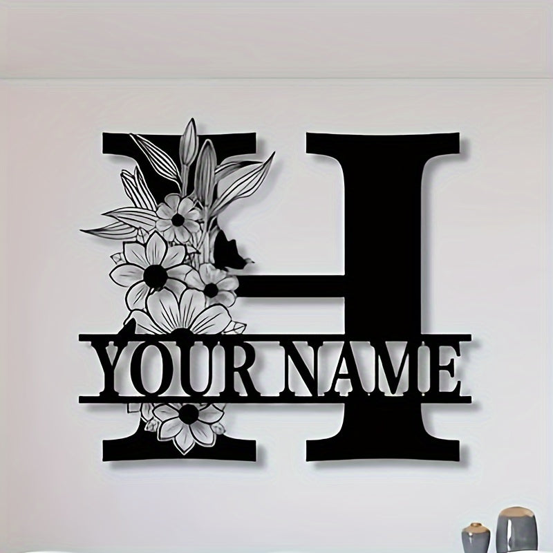 Unique Housewarming Gift - Personalized Home & Front Door Decor - Custom Metal Family Name Sign with Floral Design