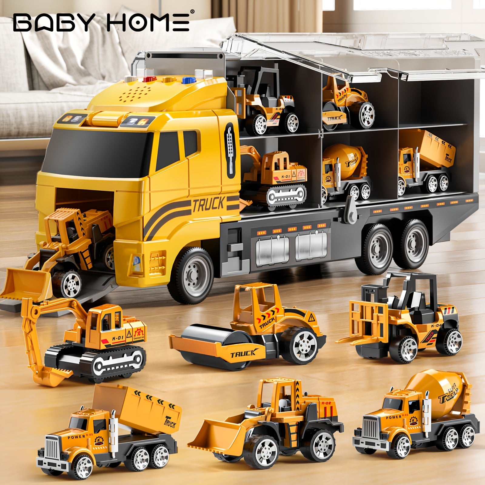 Youngsters' HOME Die-Cast Construction Vehicle Toy Set with Play Mat - Friction-Powered Trucks & Cars for Ages 3-9, Assorted Colors.