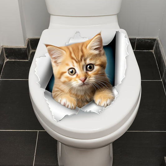 1 Little Orange Cat Toilet Seat Sticker - Cute addition to your bathroom.