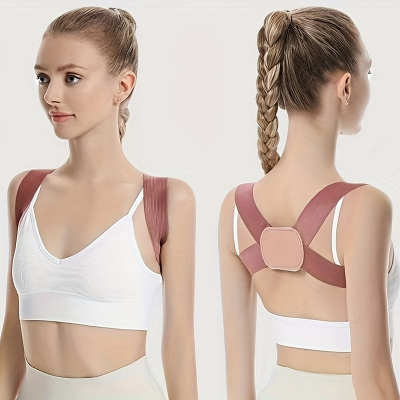 Breathable back brace for women with anti-slouching shoulder corrector and invisible open shoulder support made of knitted polyester fabric. Can be used as a chest strap replacement or as