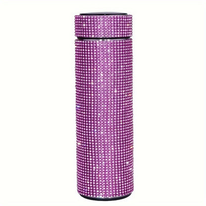 1pc Sparkling Studded Vacuum Flask, 16oz Stainless Steel Insulated Water Bottle for Hot and Cold Beverages, Travel Thermal Cup, Summer and Winter Drinkware Gift.