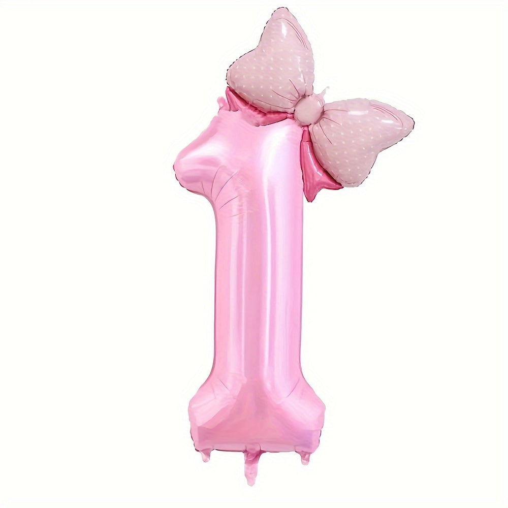 81.28 cm Pink Number Balloon with Bow - Ideal for girls' birthday decor - No electricity needed - Made of aluminum