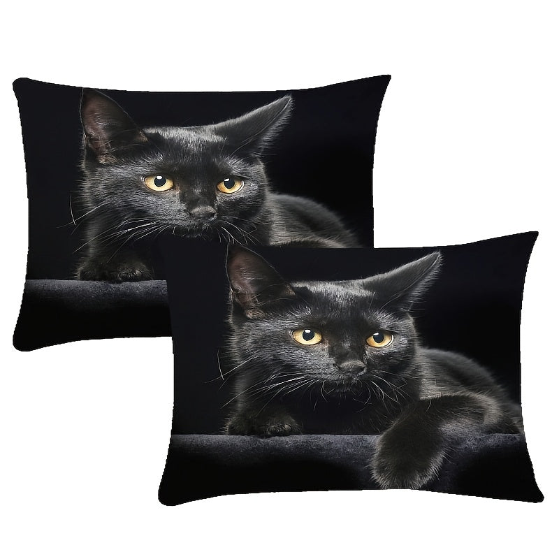 Set of 2 Ultra-Soft Pillowcases with Black Cat Print - Ideal for Cat Enthusiasts, Perfect for Bedroom, Living Room, and Car Decor (Pillow Inserts Sold Separately), Includes Picture for Sofa Decoration