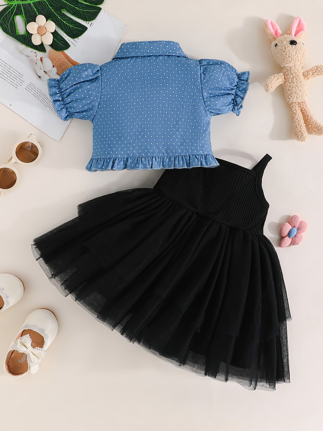 Spring/Summer baby girl tutu dress set includes butterfly print cardigan. Made of casual polyester mesh tulle skirt with bow detail and slight stretch blend top. Woven regular fit outfit