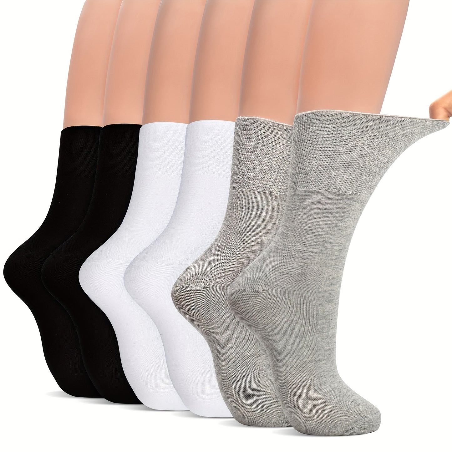 Breathable knit fabric diabetic socks, stretchy fit, moisture-wicking, ideal for seniors, men's fashion, blend of cotton, polyester, and spandex, machine washable, solid color.