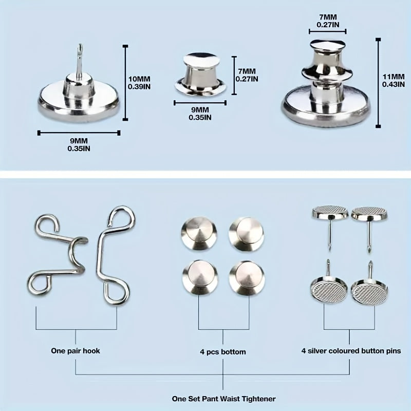 Набор из 8 джинсовых утягивателей на талии - стильные металлические кнопочные булавки для женских брюк, простые в использовании зажимы для пояса, мгновенные улучшители посадки, не требуют шитья