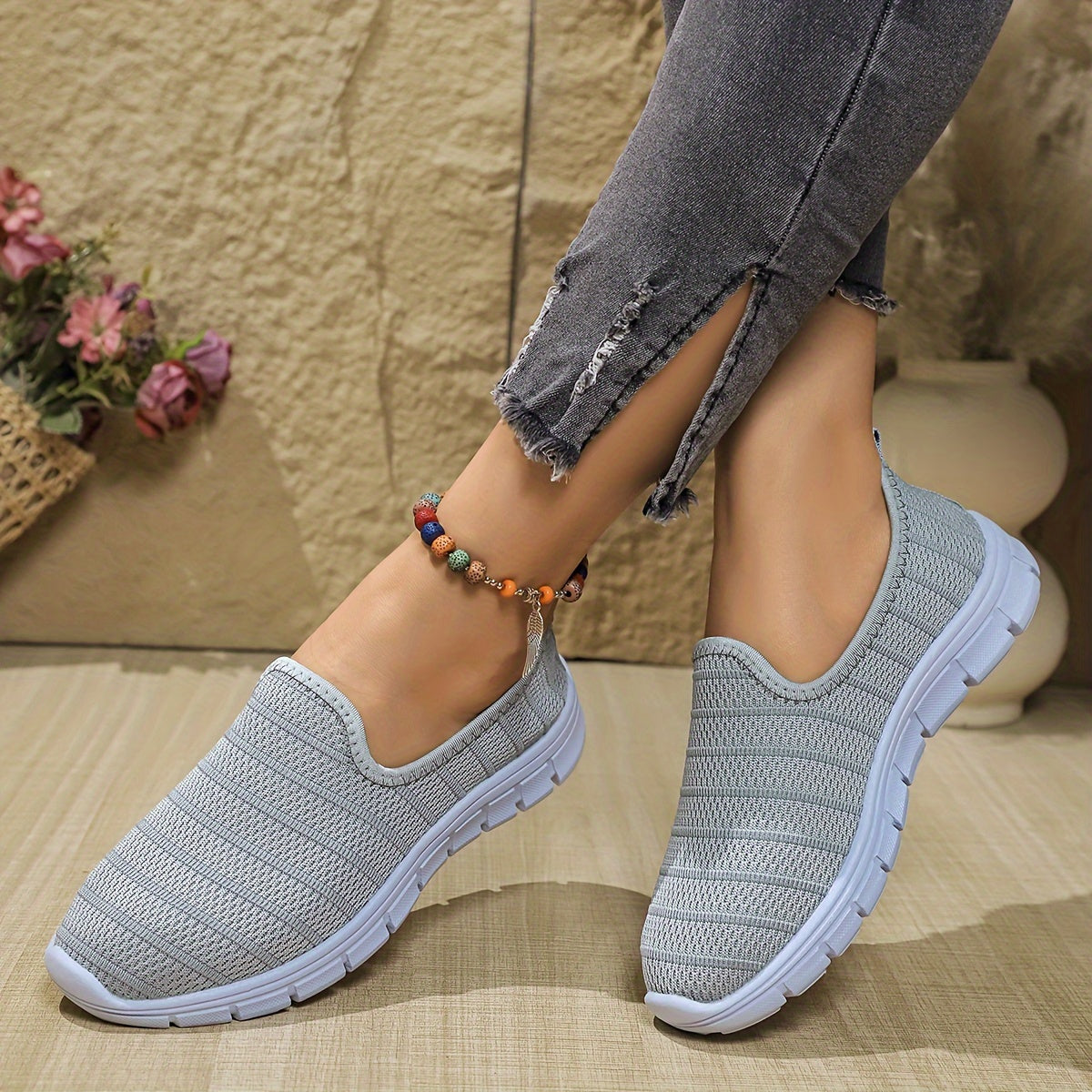 Women's Breathable Slip-On Casual Sock Sneakers, Lightweight Outdoor Sports Shoes in plus size.