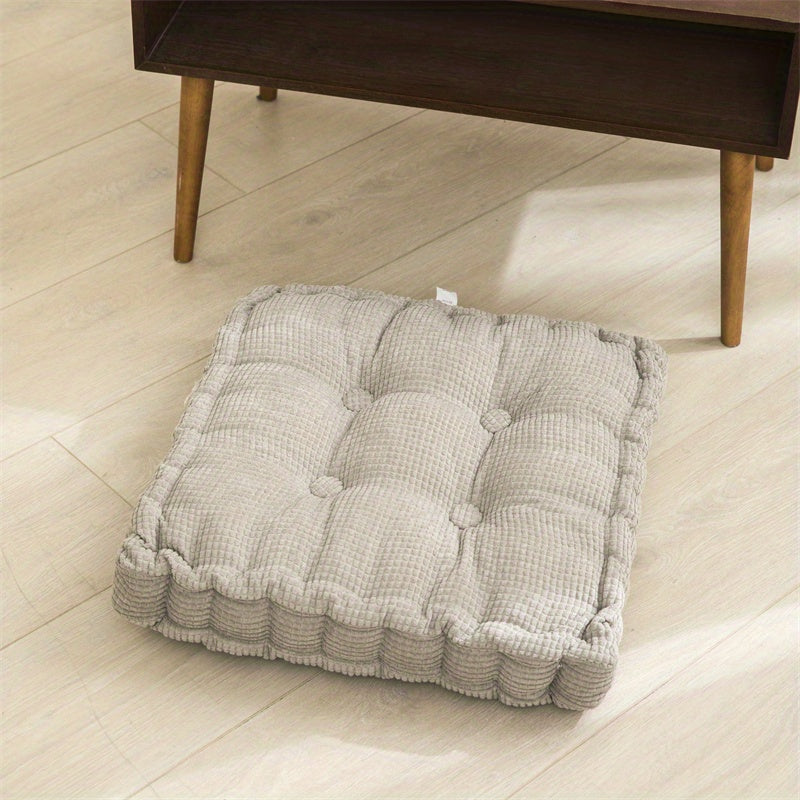 Comfortable meditation floor pillow for adults, tufted thick cushion for home decor in living room, bedroom, or office.