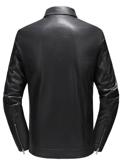 Men's PU Leather Jacket with Pockets, Stylish Zip Up for Autumn & Winter