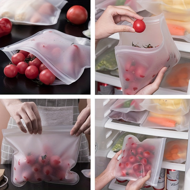 Set of 3 Silicone Reusable Bags in Small, Medium, and Extra-Large Sizes, Clear Frosted Design, Durable and Leak-Proof, Keeps Food Fresh, FDA-Approved Storage Solution for Fruits, Veggies, Snacks, Sandwiches, Perfect for Camping - Preserve Freshness