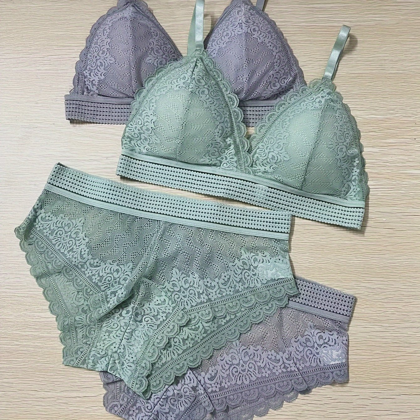 2-piece sexy lingerie set with lace cami bra and panties.