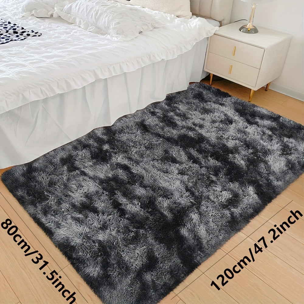 Machine Washable Tie-dyed Gray Fluffy Bedside Carpet - Perfect for Dormitory Room or Home Décor