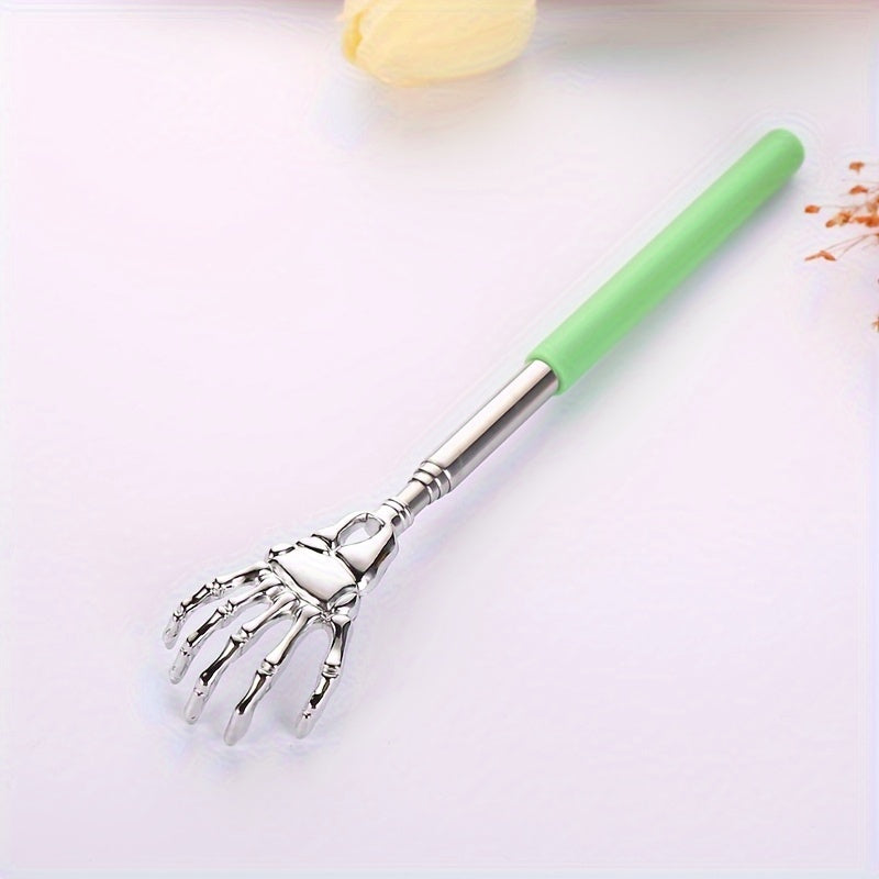 Telescopic stainless steel back scratcher for adults and elderly.