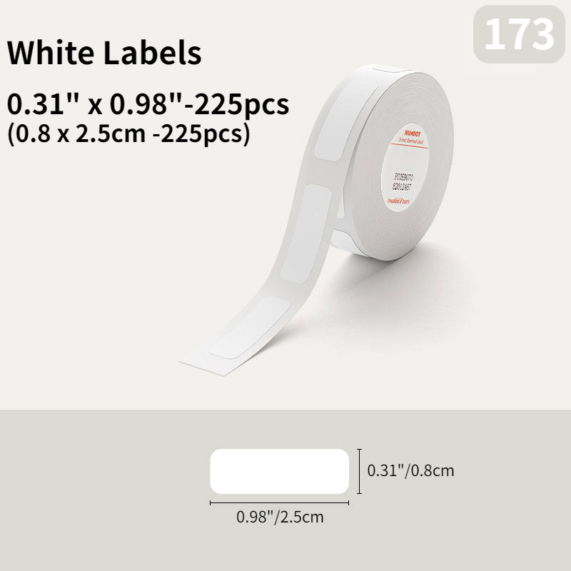 NIIMBOT Thermal Label Sticker Roll is white, waterproof, and oil-proof. Compatible with D11/D101/H1 Series Printers, it features strong adhesive, no ink needed. Ideal for home and