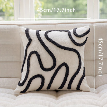 Bohemian style throw pillow cover made of soft plush chenille with reversible geometric stripe pattern, hand washable, zipper closure, polyester material, for home sofa patio bench decor. Insert not included.