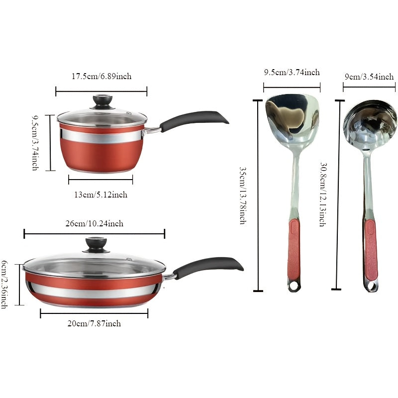 14-piece Stainless Steel Cookware Set Includes Kitchen Pot Set with Spatula, Spoon, Non-stick Pot, Saucepan, Griddle, and Milk Pot - Durable and Easy-to-Clean Design Perfect for all Cooking and Baking Needs