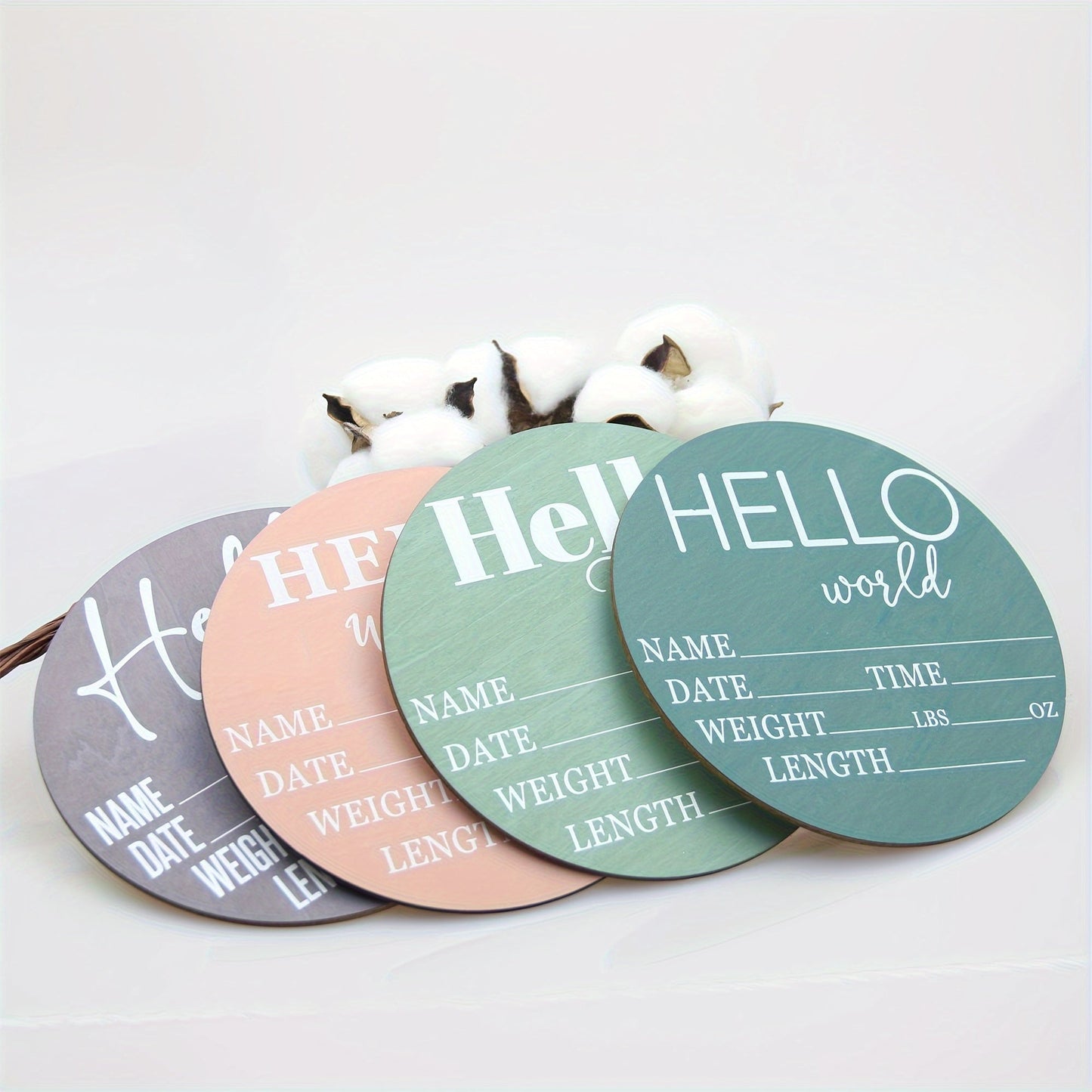 Wooden Birth Announcement Keepsake Plaque - "Hello World" Commemorative Sign with Space for Photo Props and Memory Display of Fillable Details