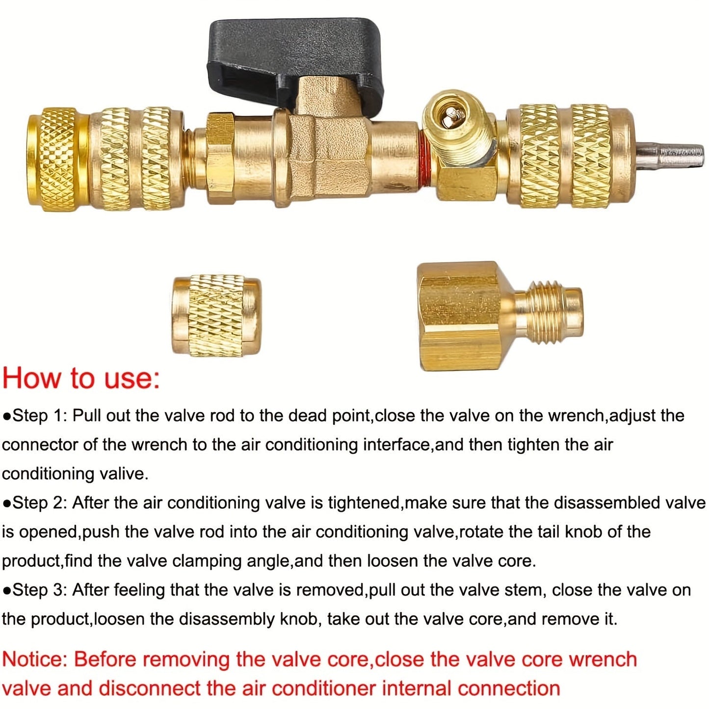 Set of Brass Valve Core Removal Tools with 10 Spare Cores, Dual-Head Design for Easy Installation, Non-Electrical, Anti-Slip Grip, Long-lasting for HVAC, Air Conditioning, and Automotive Care