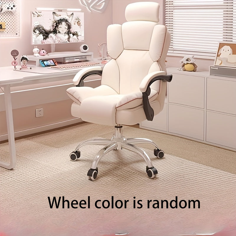 Ergonomic office chair with adjustable height, metal frame, upholstered seat, automatic lumbar support, and wheels for home and gaming.