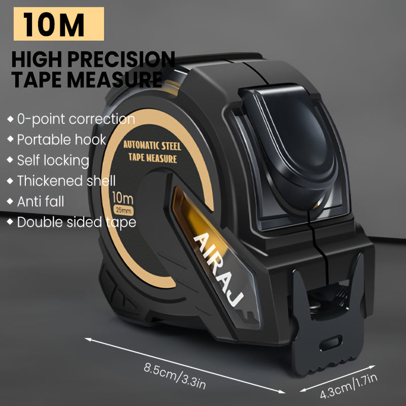 AIRAJ Steel Tape Measure - 3m/5m/7.5m/10m, Self-Locking, Easy-Read Display, Retractable with Thickened ABS Shell for DIY & Construction Accuracy