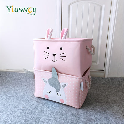 Pink Rabbit & Pony Storage Basket - Thick Fabric, Rectangular Organizer for Toys, Clothes, Books | Home Decor with Handles