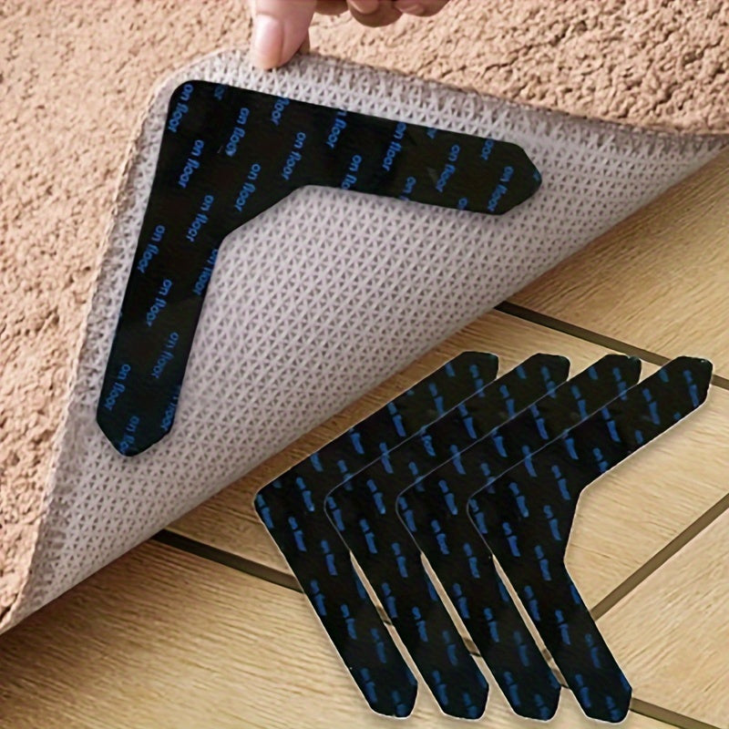 4/8pcs Black Silicone Carpet Grip Pads, Non-Slip Rug Backing for Various Rooms - Anti-Curl Carpet Stopper, Not Safe for Contact with Food