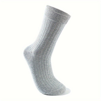 5 Men's Mid-Calf Athletic Socks - Breathable, Sweat Absorbent, Polyester & Spandex Blend, Ribbed Cuff, Sports & Casual Wear