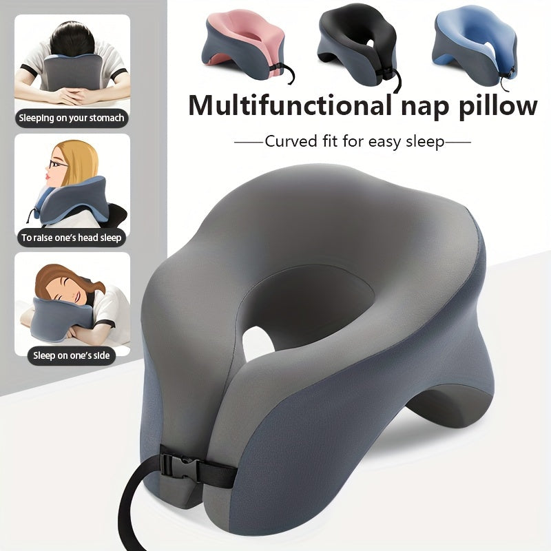 Memory Foam Core U-Shaped Pillow for Travel, Camping, and Office Use, Provides Neck and Cervical Support. Can be used on Airplanes, Cars, and at Home. Great for Face-Down Sleeping.