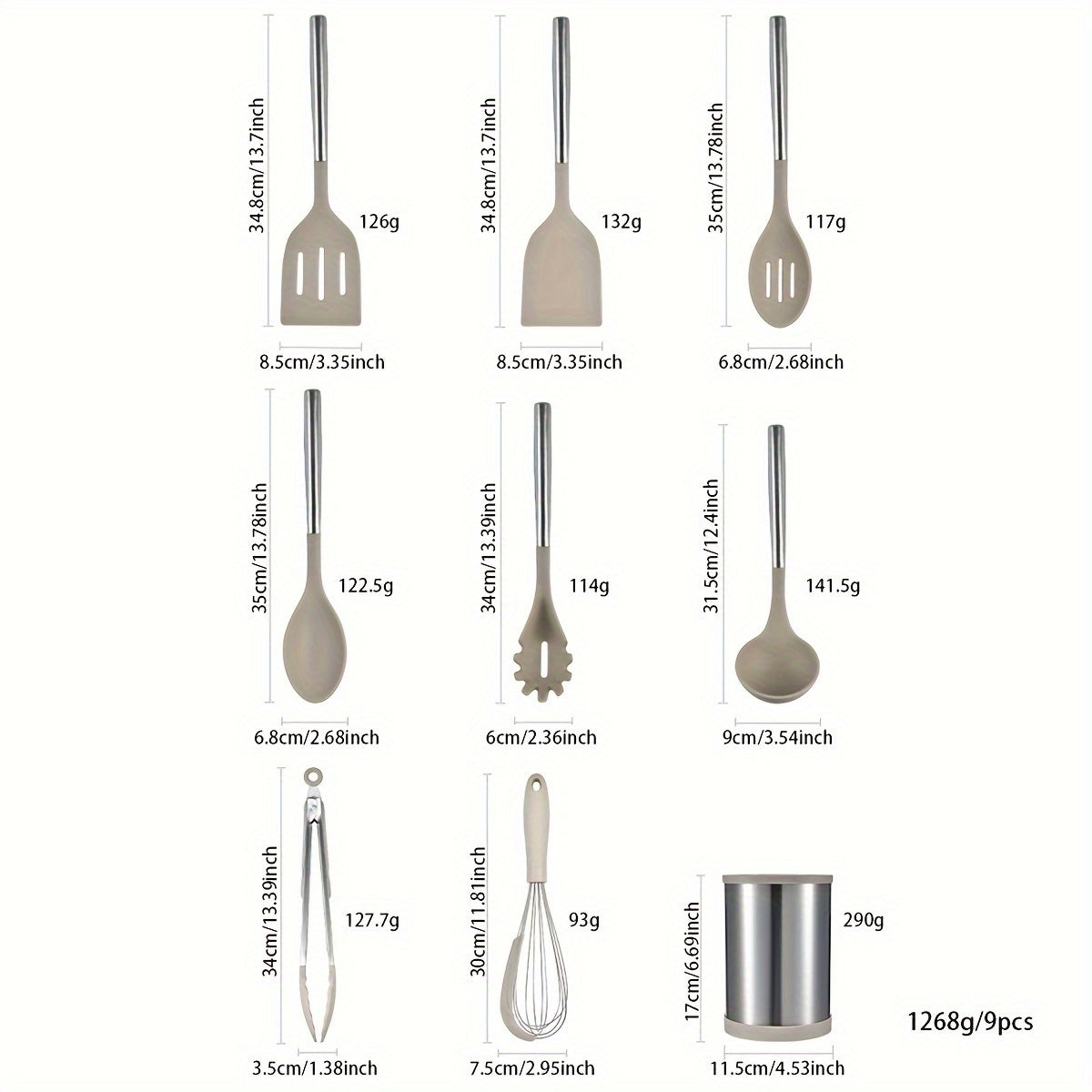 Silicone Kitchen Utensil Set - 9 Pieces with Stainless Steel Handles, Non-Stick Cooking Tools Including Spatula, Shovel, Spoon, and Storage Bucket. Perfect for Holiday Gifts, Kitchenware, and Cooking.