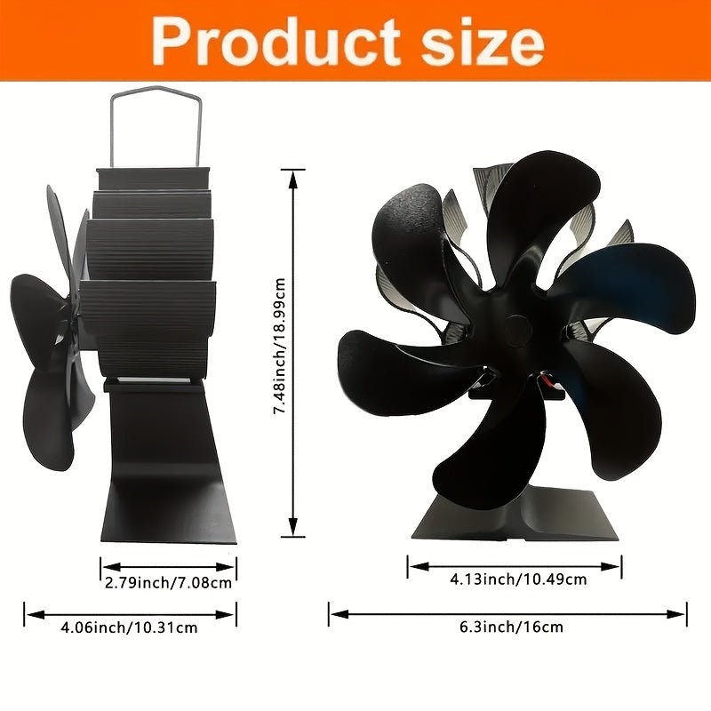 Premium 6-Blade Fireplace Fan - Provides Quiet and Efficient Heat Distribution for Wood and Log Burners, No Electricity Required, Vertical Design, Wooden Combustion, Ideal for Home Use