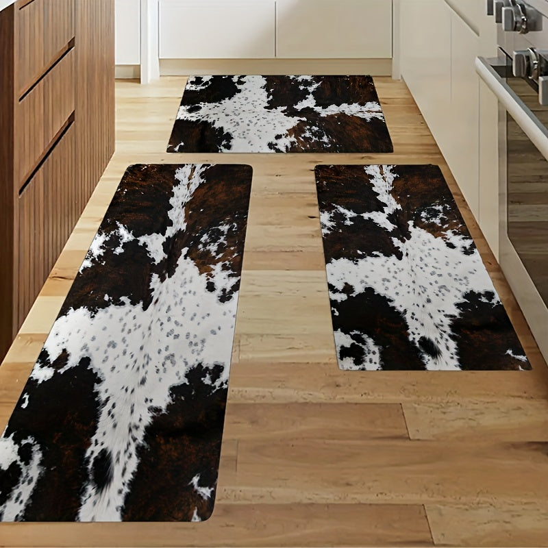 Cowhide Design Kitchen Mat: Keep your kitchen floor oil-proof with this durable and waterproof furniture throw carpet. This washable runner rug is perfect for spring decor and also makes a great gift for the corridor, laundry room, living room, bathroom