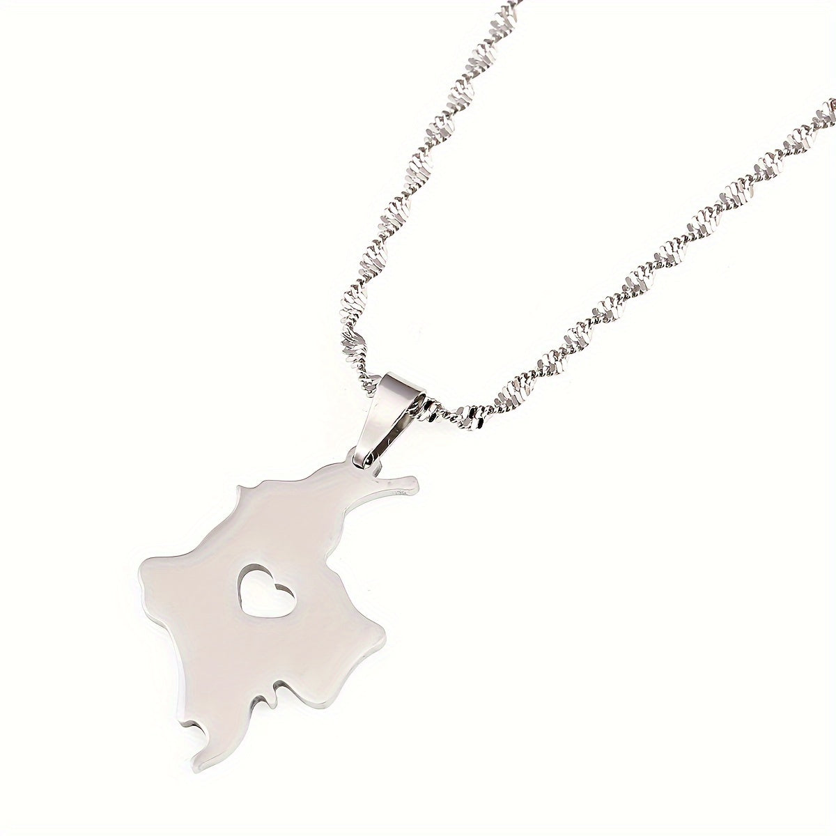 Stylish Colombia Pendant Necklace in Stainless Steel - Shiny Silver Coating, Ideal for Everyday Wear and Special Occasions