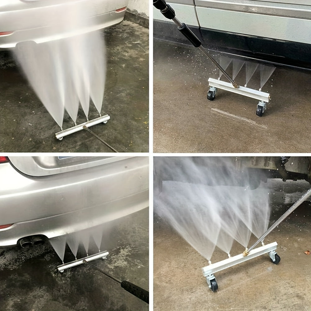 1 Set 4000psi High Pressure Water Gun Car Washer with Wheels, Stainless Steel 1/4 Quick Plug Connector, 4 Holes Spray Head, Car Sewer Broom.