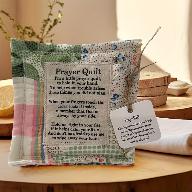 Mini Prayer Quilt with Cross, Portable Scripture Blanket - Great Gift for Loved Ones, Perfect for Christmas Decorating.