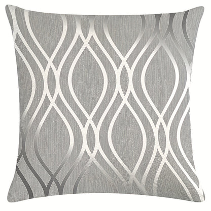 One square throw pillow cover with a simple geometric texture in gold and silver, suitable for home decoration. Does not include pillow core.