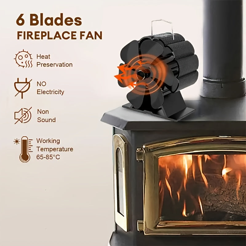 Six-Leaf Fireplace Fan идеально подходит для газовых плит, подледной рыбалки на открытом воздухе и приготовления пищи. Этот тепловой вентилятор обеспечивает мощное распределение тепла.