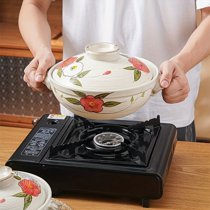 Ceramic Casserole with Japanese Influence - Designed for High Temperatures, Safe for Gas Stove Cooking at Home