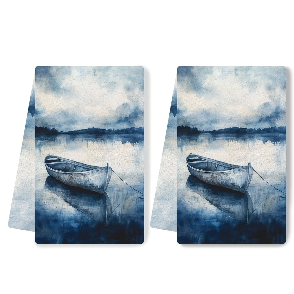 Set of 2 Serene Harbor Love Theme Kitchen Towels - Made of Ultra Soft, Highly Absorbent Polyester Material, Machine Washable, Size 40.64x60.96 cm - Perfect Addition to Coastal Decor & Holiday Baking, Dish Towels