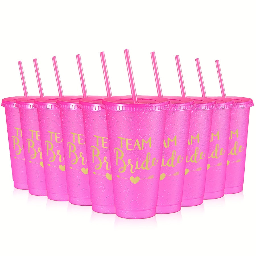 10 24oz Bachelorette Party Tumblers with Lids and Straws, perfect for bridesmaids and bridal party gifts at weddings.