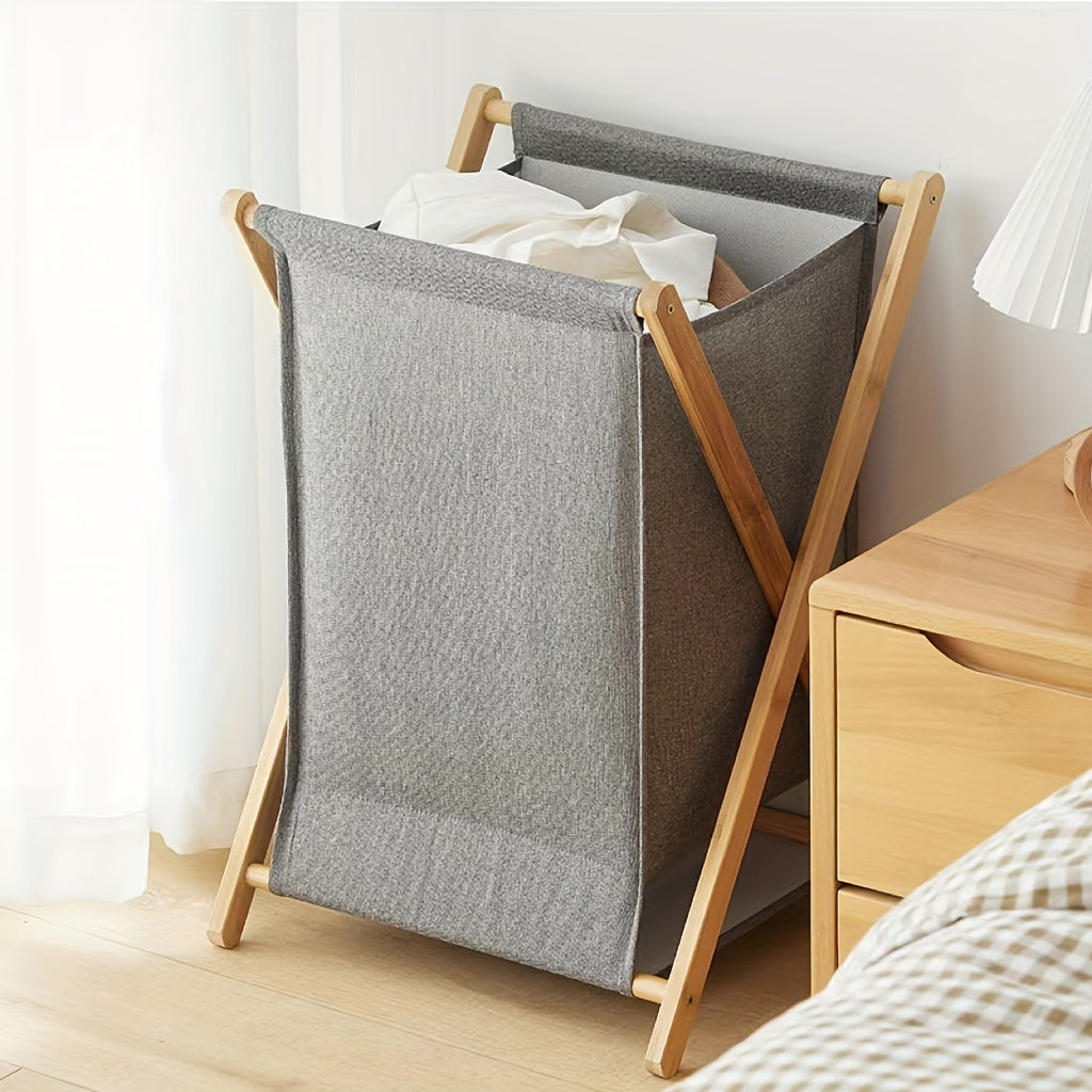 Wood Frame Cloth Hamper with Foldable Waterproof Material - Super Large Capacity Laundry Organizer Basket made of Solid Wood. Perfect for Laundry Room, Bathroom, Bedroom, Living Room, Dorm Storage and Organization. Ideal for Dirty Clothes Storage.