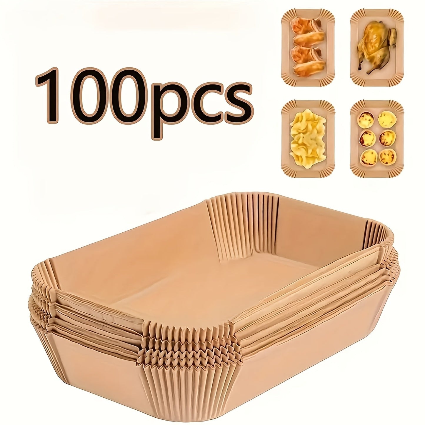 Pack of 100 Rectangular Air Fryer Parchment Paper Liners - Non-Stick Disposable Baking Trays for Ovens, Kitchen Tools & Accessories, Made with Chemical-Free Material