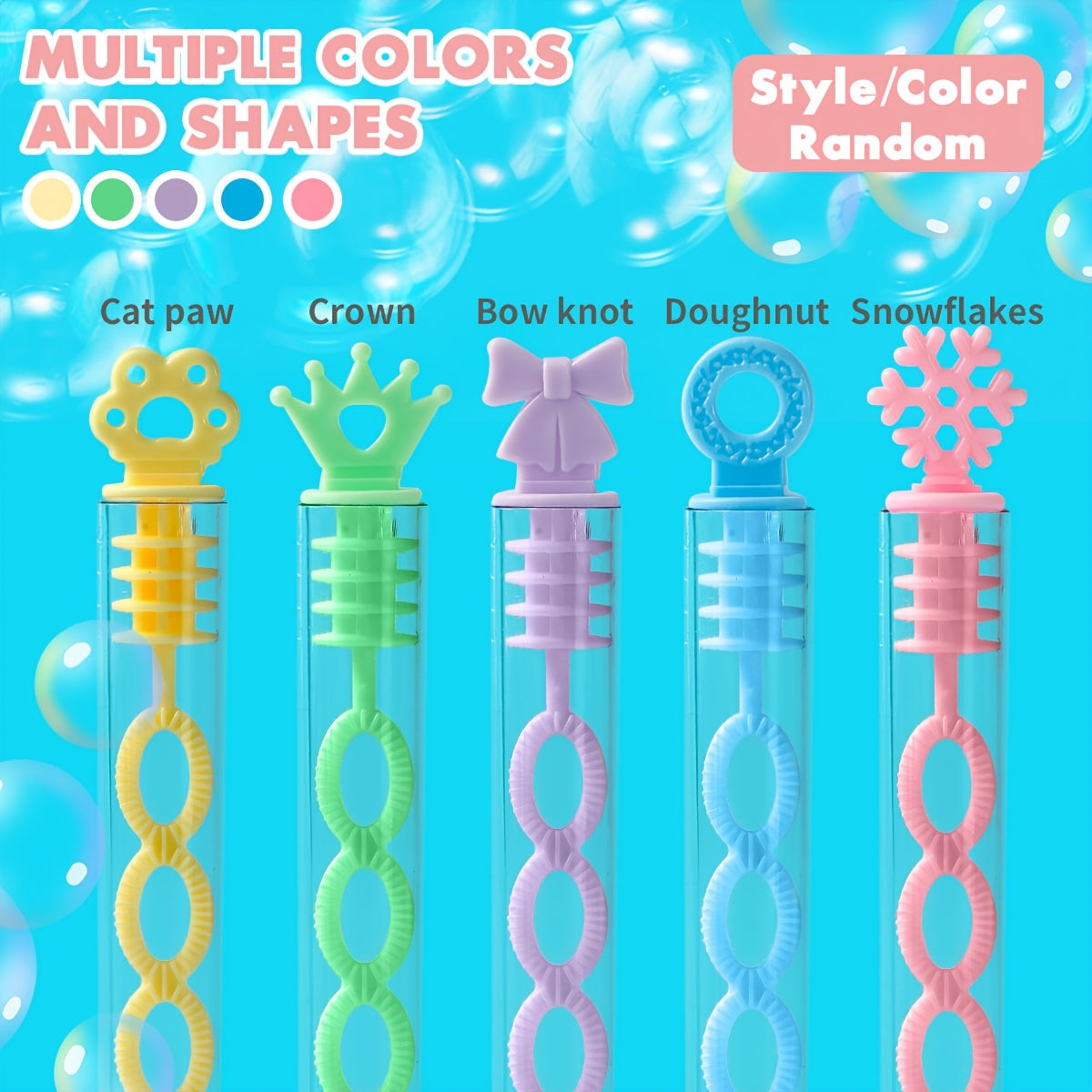 Set of 22 mini bubble wands with various shapes, great for parties and events. Non-toxic plastic bubble blowers.