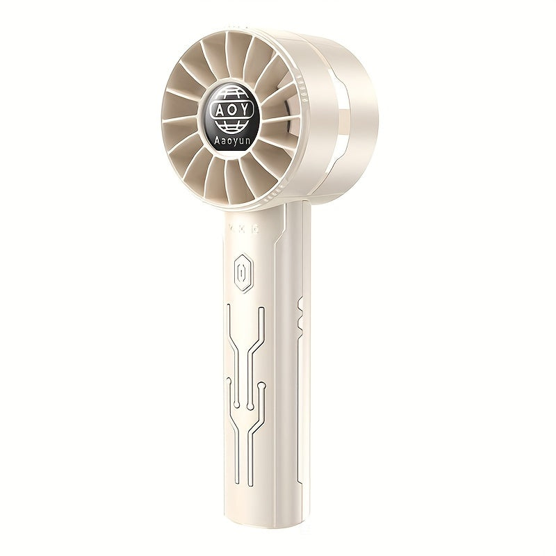 Compact Mini USB Handheld Fan featuring a Turbo Wind for Powerful Cooling, 4-Speed Adjustable Settings, Stylish Design suitable for Home, Outdoor, Travel, and Office use. Equipped with a Rechargeable Lithium Battery and crafted from Durable Plastic