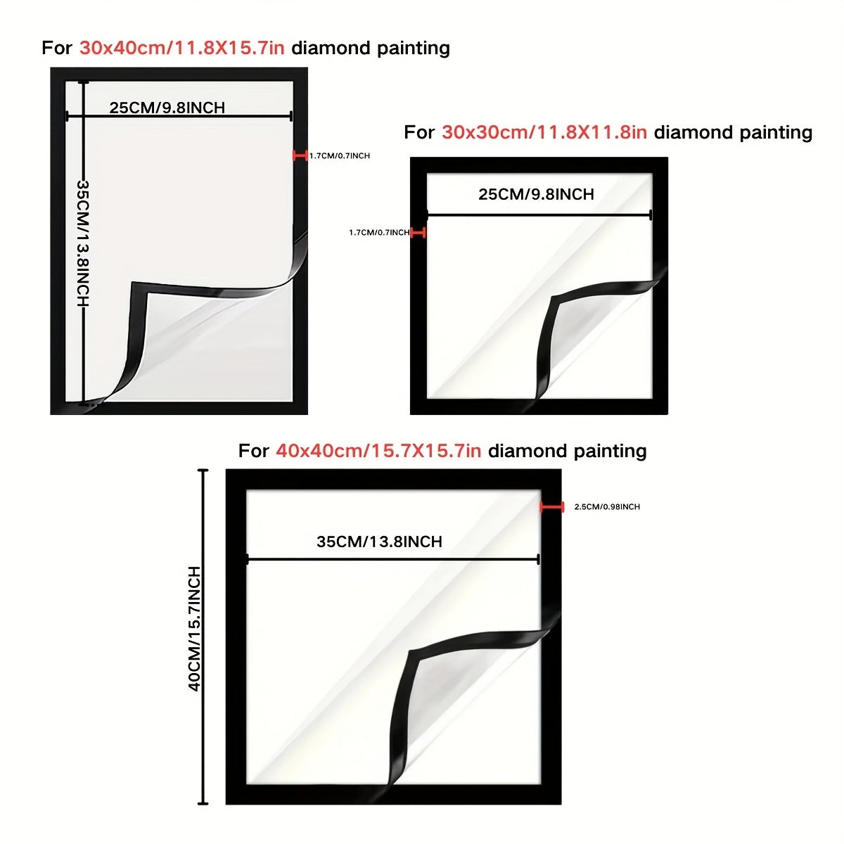 Diamond Painting Frames Set, PVC Material, Magnetic Display for Various Sizes of Diamond Art, Self-Adhesive Backing, Versatile for Different Surfaces and Uses